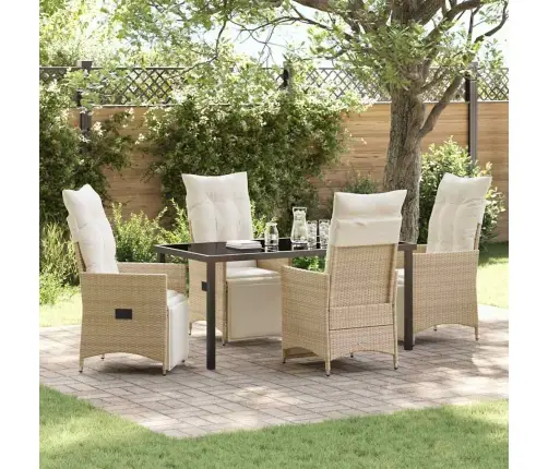 5 Daļu Dārza Ēdamgalds Ar Spilveniem – Bēša Poliestera Rattanā. Vidaxl