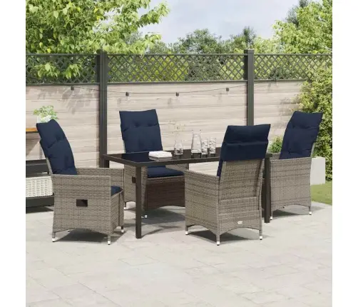 5 Daļu Dārza Ēdamgalds Ar Spilveniem Pelēkā Polietilēna Rotangpalma Vidaxl