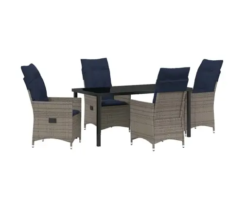 5 Daļu Dārza Ēdamgalds Ar Spilveniem Pelēkā Polietilēna Rotangpalma Vidaxl