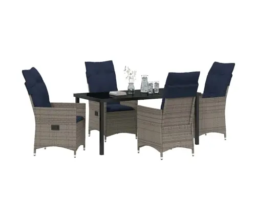 5 Daļu Dārza Ēdamgalds Ar Spilveniem Pelēkā Polietilēna Rotangpalma Vidaxl