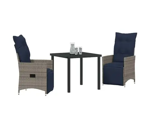 3 Daļu Dārza Ēdamgalds Ar Spilveniem Pelēkā Poliratanā Vidaxl