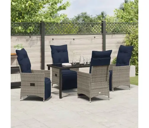 5 Daļu Dārza Ēdamgaldu Komplekts Ar Spilveniem Pelēkā Polirotangā Vidaxl