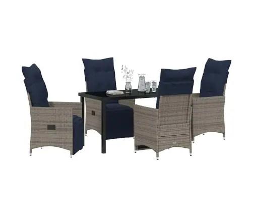 5 Daļu Dārza Ēdamgaldu Komplekts Ar Spilveniem Pelēkā Polirotangā Vidaxl