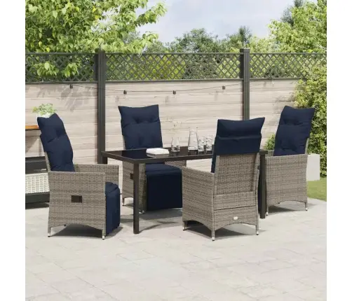 5 Daļu Dārza Ēdamistabas Komplekts Ar Spilveniem Pelēkā Poliestera Rotangpalmas Vidaxl