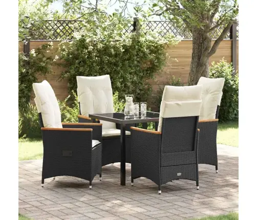 5 Daļu Dārza Ēdamgalda Komplekts Ar Spilveniem, Melns Poliestera Rattan Vidaxl