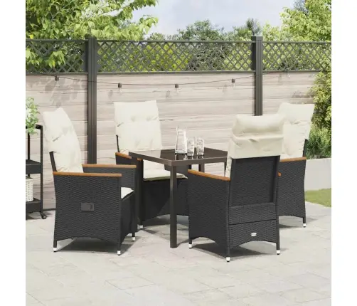 5 Daļu Dārza Ēdamgalda Komplekts Ar Spilveniem, Melns Poliestera Rattan Vidaxl