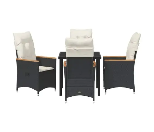 5 Daļu Dārza Ēdamgalda Komplekts Ar Spilveniem, Melns Poliestera Rattan Vidaxl