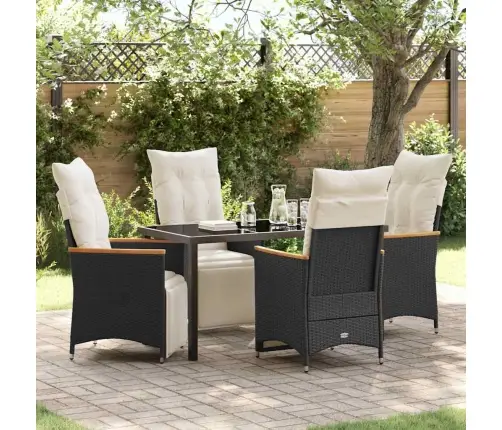 5 Daļu Dārza Ēdamgalds Ar Spilveniem, Melns Polyratans Vidaxl