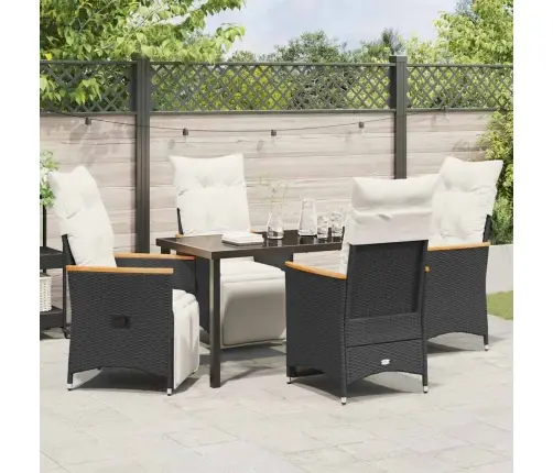 5 Daļu Dārza Ēdamgalds Ar Spilveniem, Melns Polyratans Vidaxl