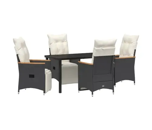 5 Daļu Dārza Ēdamgalds Ar Spilveniem, Melns Polyratans Vidaxl