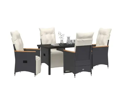 5 Daļu Dārza Ēdamgalds Ar Spilveniem, Melns Polyratans Vidaxl