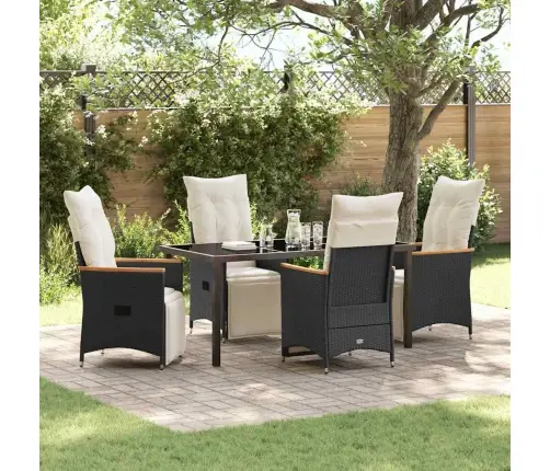 5 Daļu Dārza Ēdamgalda Komplekts Ar Spilveniem, Melnā Poliratanā. Vidaxl