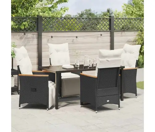 5 Daļu Dārza Ēdamgalda Komplekts Ar Spilveniem, Melnā Poliratanā. Vidaxl