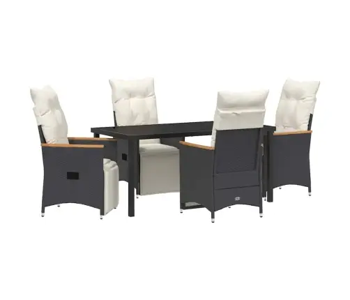 5 Daļu Dārza Ēdamgalda Komplekts Ar Spilveniem, Melnā Poliratanā. Vidaxl