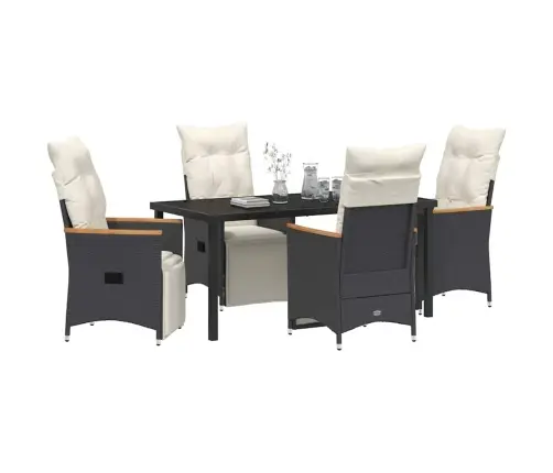 5 Daļu Dārza Ēdamgalda Komplekts Ar Spilveniem, Melnā Poliratanā. Vidaxl