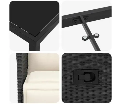 7 Daļu Dārza Ēdamgalds Ar Spilveniem Melns Poliratanis Vidaxl