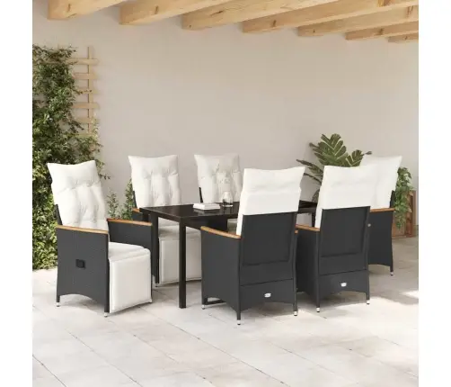 7 Daļu Dārza Ēdamgalds Ar Spilveniem Melns Poliratanis Vidaxl