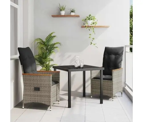 3 Daļu Dārza Galds Ar Spilveniem Pelēkā Poli Rattan Vidaxl