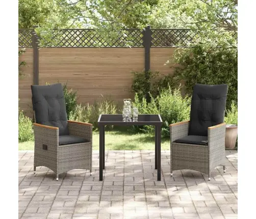 3 Daļu Dārza Galds Ar Spilveniem Pelēkā Poli Rattan Vidaxl