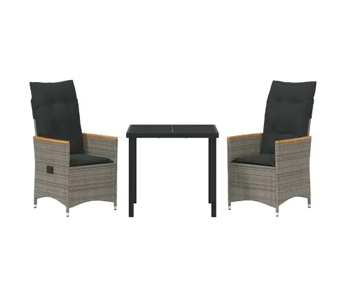 3 Daļu Dārza Galds Ar Spilveniem Pelēkā Poli Rattan Vidaxl