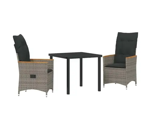 3 Daļu Dārza Galds Ar Spilveniem Pelēkā Poli Rattan Vidaxl