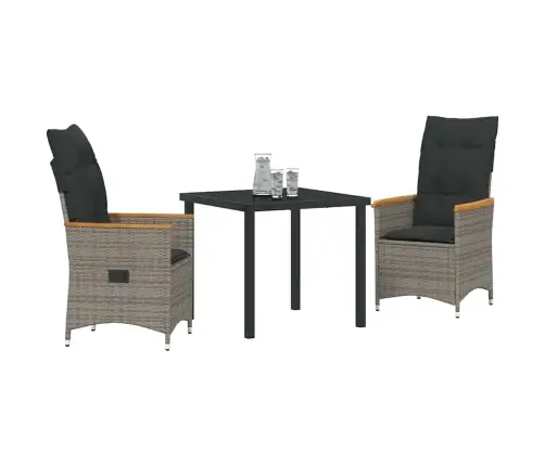 3 Daļu Dārza Galds Ar Spilveniem Pelēkā Poli Rattan Vidaxl