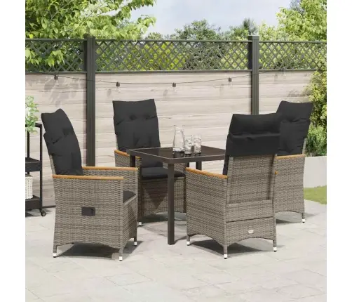 5 Daļu Dārza Ēdamgalds Ar Spilveniem, Pelēks Poli Ratan Vidaxl