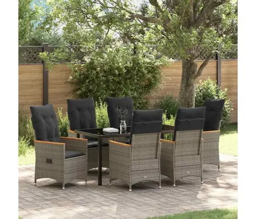 7 Gab. Dārza Ēdamistabas Komplekts Ar Spilveniem, Pelēks Poliraftings Vidaxl