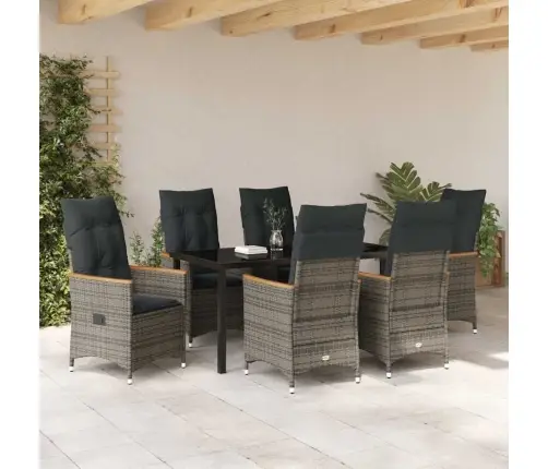 7 Gab. Dārza Ēdamistabas Komplekts Ar Spilveniem, Pelēks Poliraftings Vidaxl