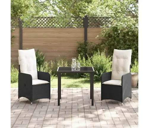 3 Daļu Dārza Ēdamgalda Komplekts Ar Spilveniem Melns Polirrats Vidaxl