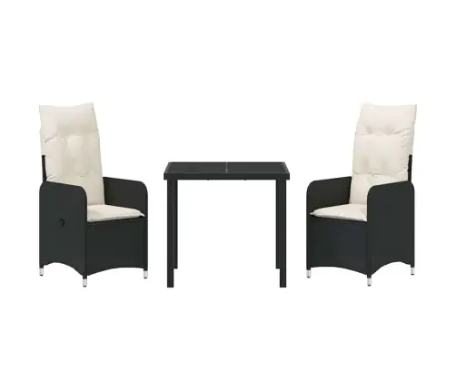 3 Daļu Dārza Ēdamgalda Komplekts Ar Spilveniem Melns Polirrats Vidaxl