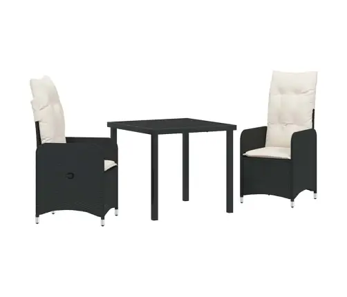 3 Daļu Dārza Ēdamgalda Komplekts Ar Spilveniem Melns Polirrats Vidaxl