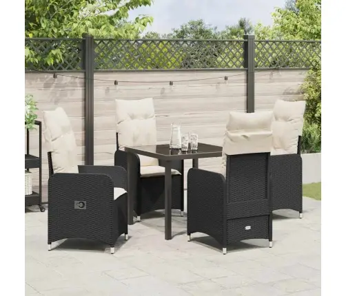 5 Daļu Dārza Ēdamgalda Komplekts Ar Spilveniem Melns Polyratans Vidaxl