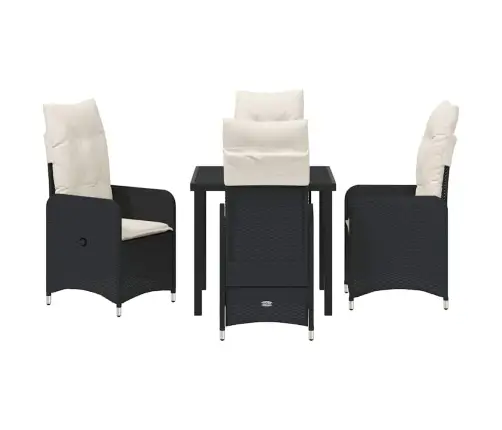 5 Daļu Dārza Ēdamgalda Komplekts Ar Spilveniem Melns Polyratans Vidaxl