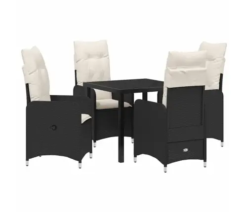 5 Daļu Dārza Ēdamgalda Komplekts Ar Spilveniem Melns Polyratans Vidaxl