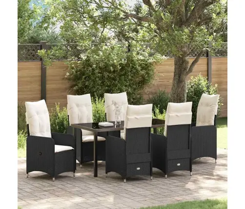 7 Daļu Dārza Ēdamgalds Ar Spilveniem, Melns Poliratans. Vidaxl