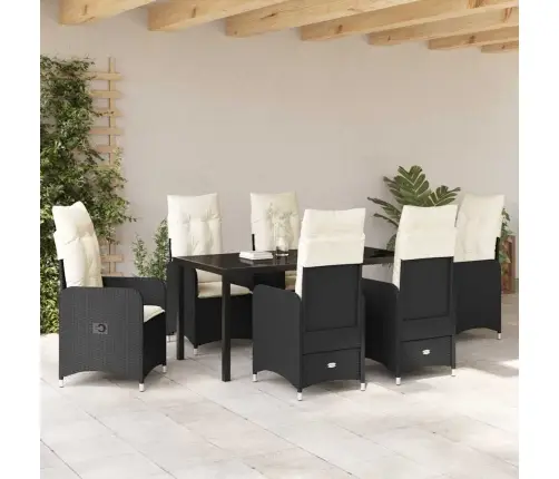 7 Daļu Dārza Ēdamgalds Ar Spilveniem, Melns Poliratans. Vidaxl