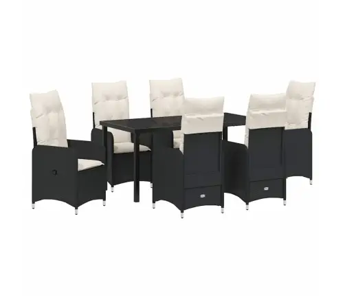 7 Daļu Dārza Ēdamgalds Ar Spilveniem, Melns Poliratans. Vidaxl