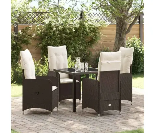 5 Gabalu Dārza Ēdamgalda Komplekts Ar Spilveniem, Brūns Polirattans. Vidaxl