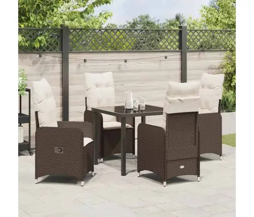 5 Gabalu Dārza Ēdamgalda Komplekts Ar Spilveniem, Brūns Polirattans. Vidaxl