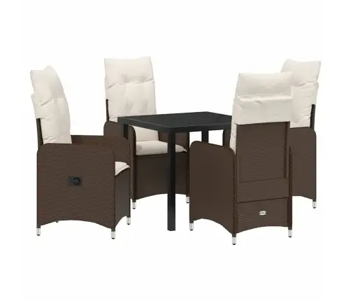 5 Gabalu Dārza Ēdamgalda Komplekts Ar Spilveniem, Brūns Polirattans. Vidaxl