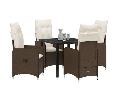 5 Gabalu Dārza Ēdamgalda Komplekts Ar Spilveniem, Brūns Polirattans. Vidaxl