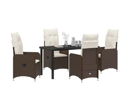 5 Gabalu Dārza Ēdamgaldu Komplekti Ar Spilveniem, Brūns Polikratāns Vidaxl