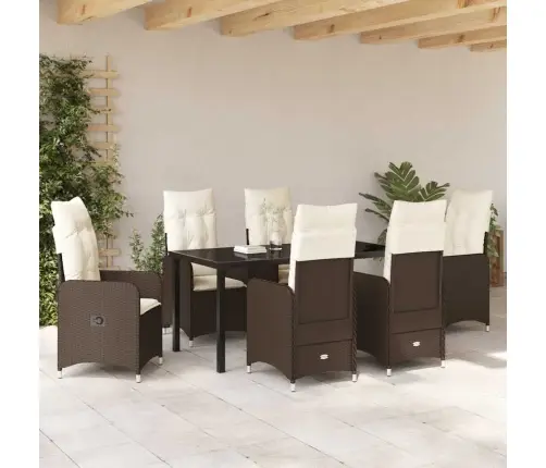 Sodo Valgomojo Komplektas Su Pagalve 7 Pcs Ruda Poli Ratanas