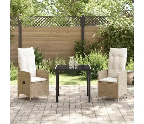 3 Gabalu Dārza Ēdamgalda Komplekts Ar Spilveniem Bēšs Poliraftas Vidaxl