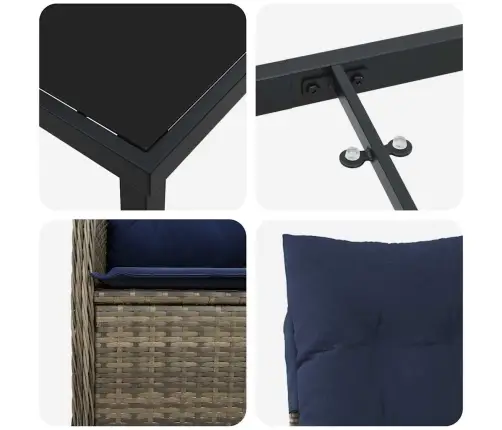 Sodo Valgomojo Komplektas Su Pagalve 7 Pcs Juoda Poliratanas