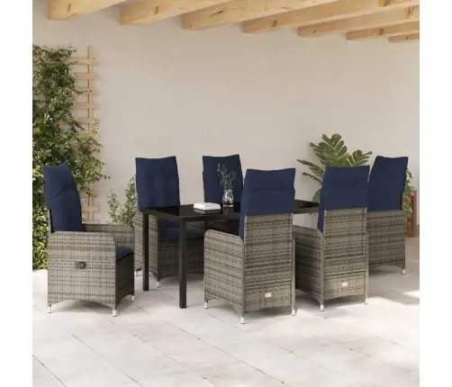 Sodo Valgomojo Komplektas Su Pagalve 7 Pcs Juoda Poliratanas