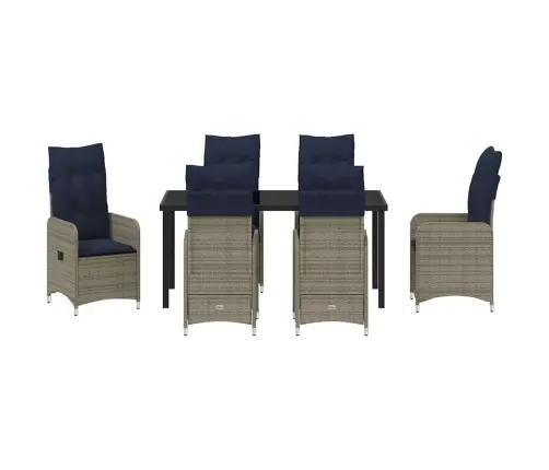 7 Daļu Dārza Ēdamgalds Ar Mīkstinājumiem Melns Poliestera Rattan Vidaxl