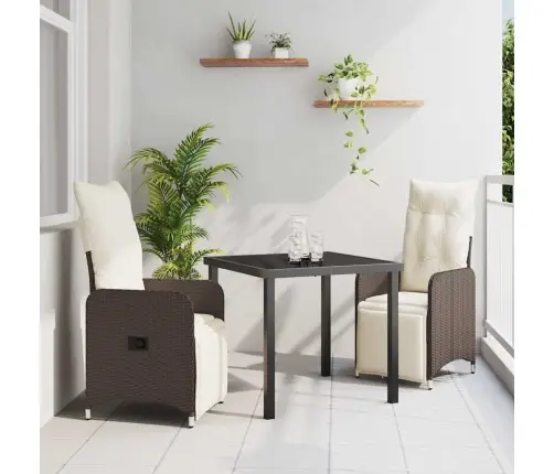 3 Daļu Dārza Ēdamgalds Ar Spilveniem Brūns Poli Rattan Vidaxl