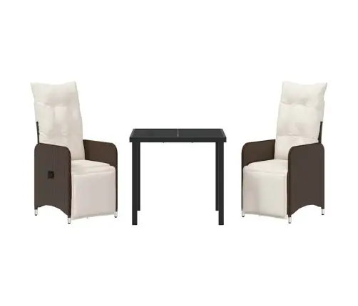 3 Daļu Dārza Ēdamgalds Ar Spilveniem Brūns Poli Rattan Vidaxl